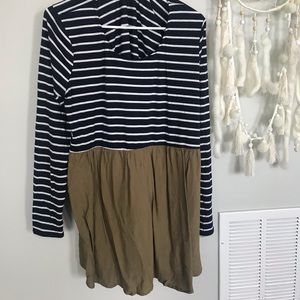 Navy, white, and hunter green babydoll top